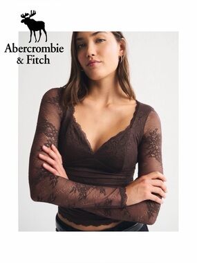 🆕 NWT Abercrombie A&F Zoe Bra-Free Long-Sleeve Lace Top in Brown